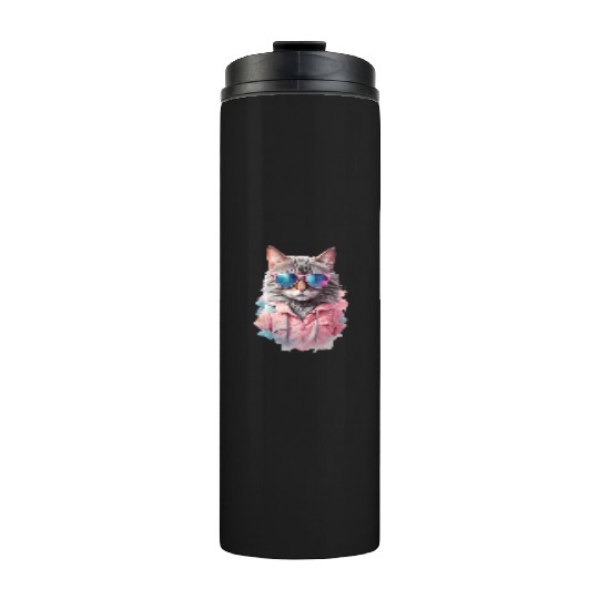 Modern Chic Cat In Pink Pastel Color Thermal Tumblers
