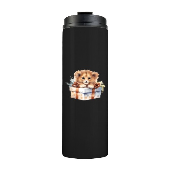 African Lion inside a Christmas gift box Thermal Tumblers