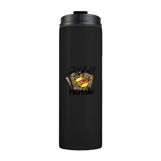 Softball Mamaw Leopard Game Day Softball Lover Thermal Tumblers
