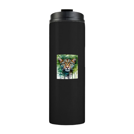 Leopard ink painting with green background Thermal Tumblers