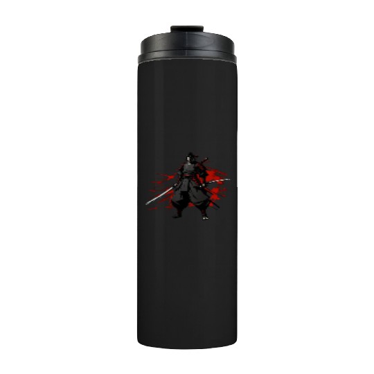 Anime Samurai Hero in Black Kimono Thermal Tumblers