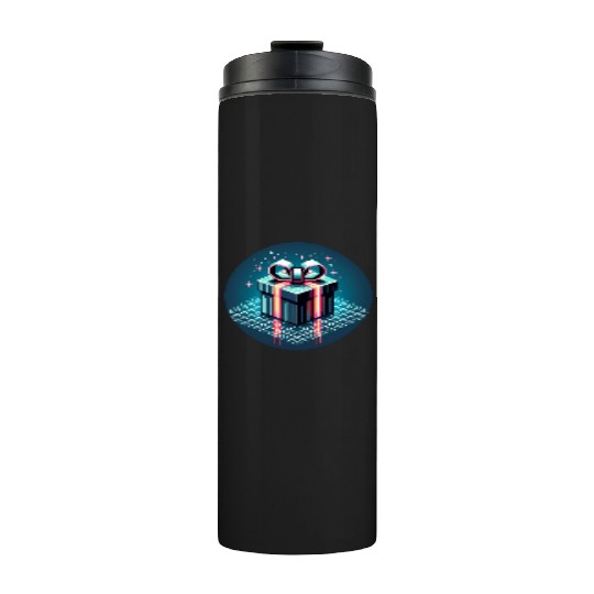 Cyberpunk Pixel Art Gift Box - Neon Ribbons Thermal Tumblers