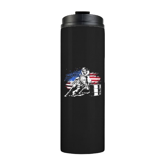 Retro American Flag Cowgirl Horse Barrel Racing Thermal Tumblers