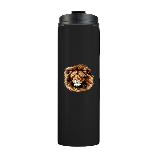 lion brown head in the style of detailed Thermal Tumblers