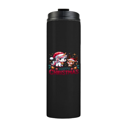Cheerful Unicorn & Reindeer - Merry Christmas Thermal Tumblers