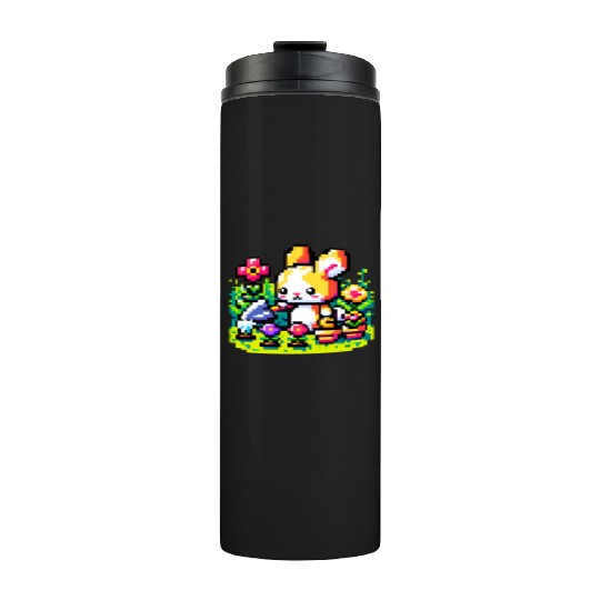 8-Bit Bunny Gardener: Retro Digital Garden Scene Thermal Tumblers