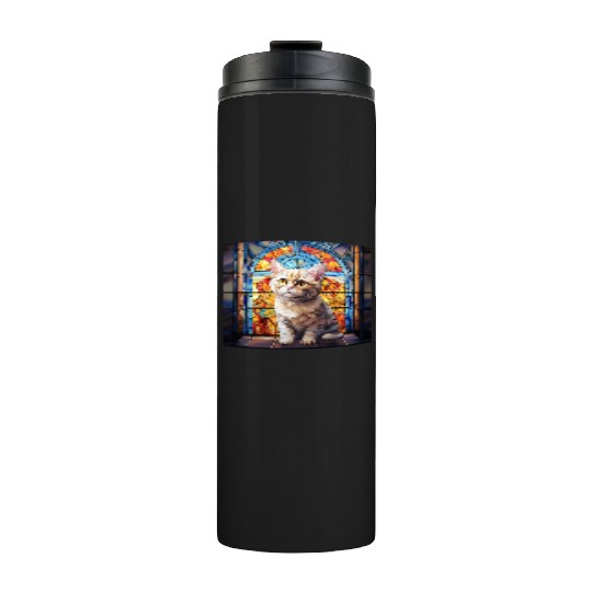 British Shorthair kitten in stained glass Thermal Tumblers