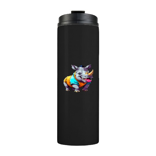 A Cartoonish Rhinoceros in a Playful Pose Thermal Tumblers
