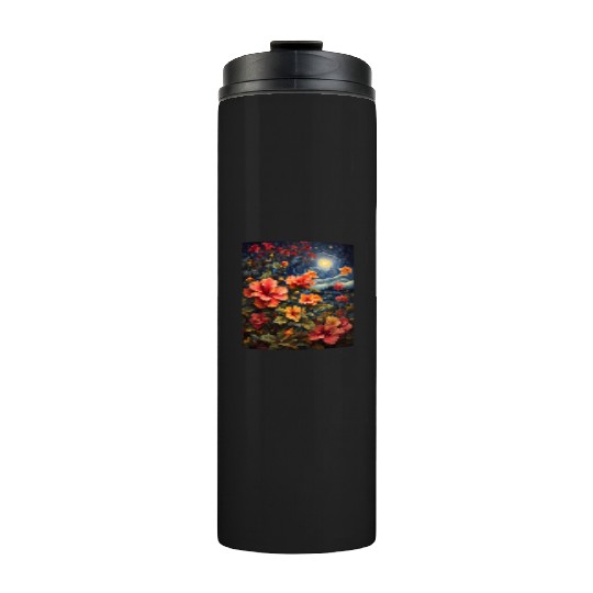Colorful Hibiscus Under Starry Night Sky Thermal Tumblers