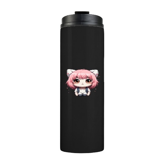 kawaii cat face with cat head Thermal Tumblers