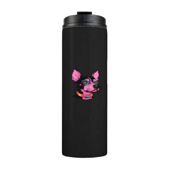 black and pink dog with yellow eyes Punk Rock Thermal Tumblers