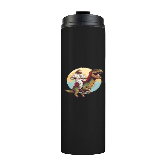 Jesus Riding a Dinosaur Meme Dino Lover Thermal Tumblers