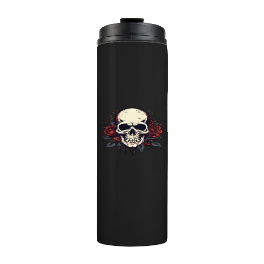 Toten skull aesthetics roses grunge goth skull Thermal Tumblers