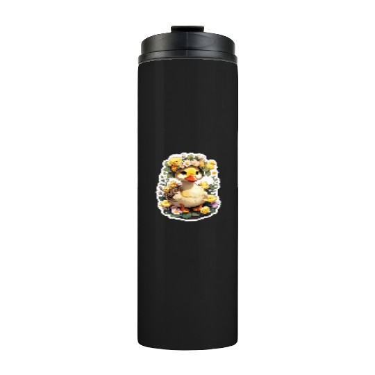 Cute Kawaii Pretty Flowers Duck Mom with Baby Duck Thermal Tumblers