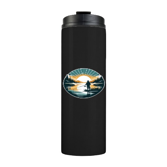Serene Sunrise Fishing - Peaceful Morning Lake Thermal Tumblers