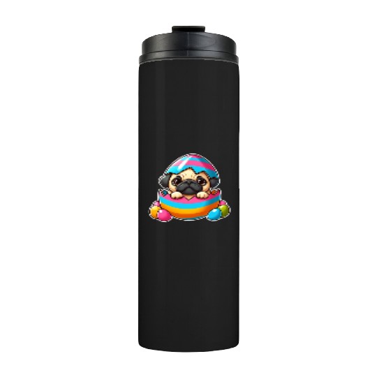 Easter pug hatches from colorful Easter eggs Thermal Tumblers