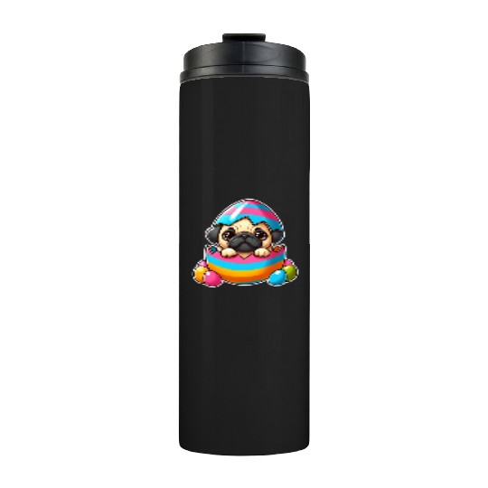 Easter pug hatches from colorful Easter eggs Thermal Tumblers
