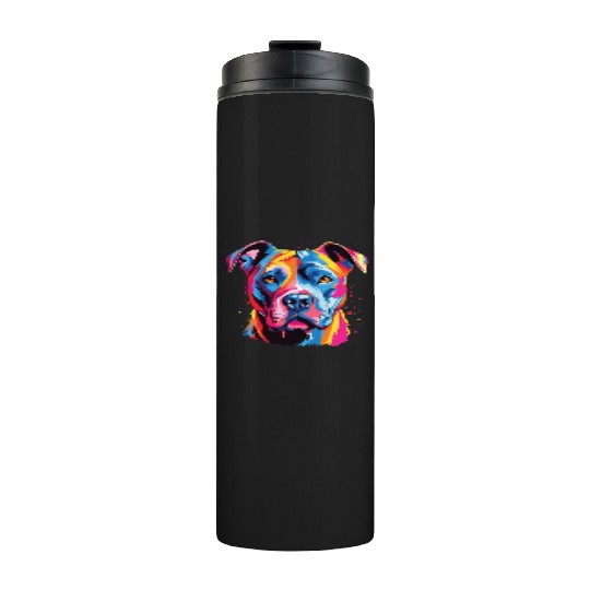 Watercolor Colorful American Pit Bull Terrier Thermal Tumblers