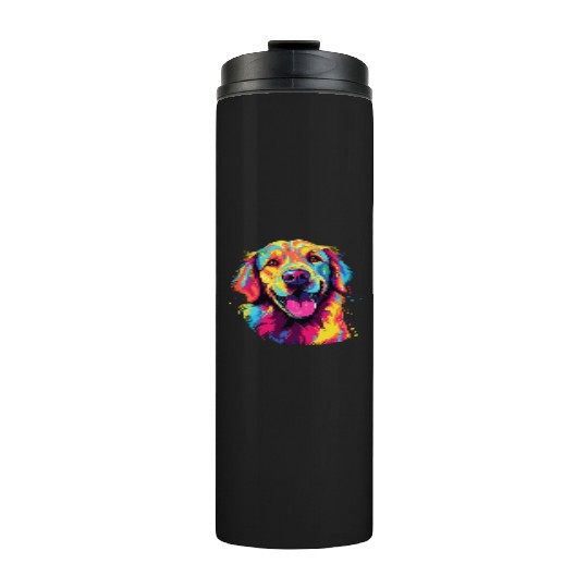 Watercolor Colorful Golden Retriever Thermal Tumblers