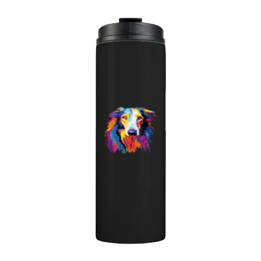 Watercolor Colorful Russian Greyhound Thermal Tumblers