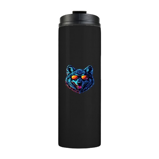 Cool Wolf Face Blue Wolf Wearing Sunglasses Thermal Tumblers