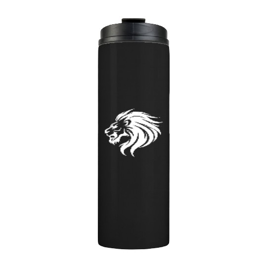 Angry Lion Head Tattoo Style Waving Mane Thermal Tumblers
