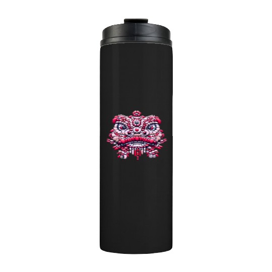 Chinese New Year - Pink Peony Lion Dance Mask Thermal Tumblers
