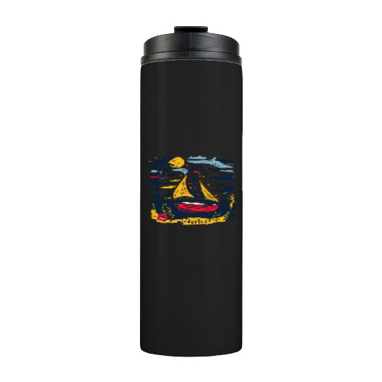 Wanderlust Sailing Boat in The Sea Colorful Print Thermal Tumblers
