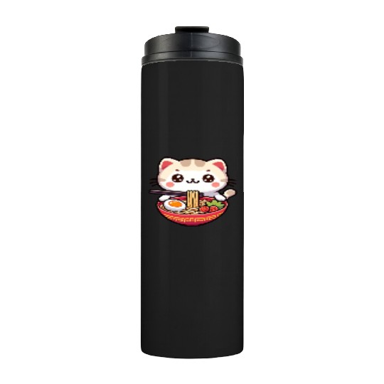 Cute Cat Eating Ramen Thermal Tumblers