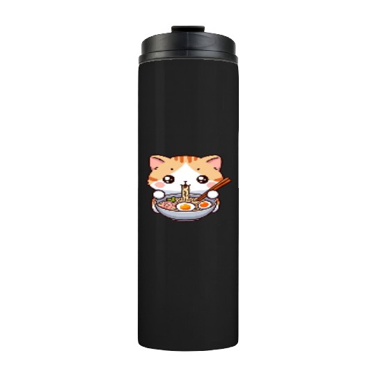Cute Cat Eating Ramen Thermal Tumblers