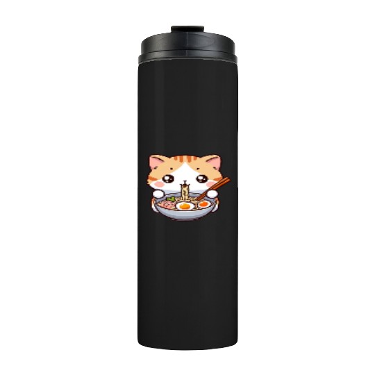Cute Cat Eating Ramen Thermal Tumblers