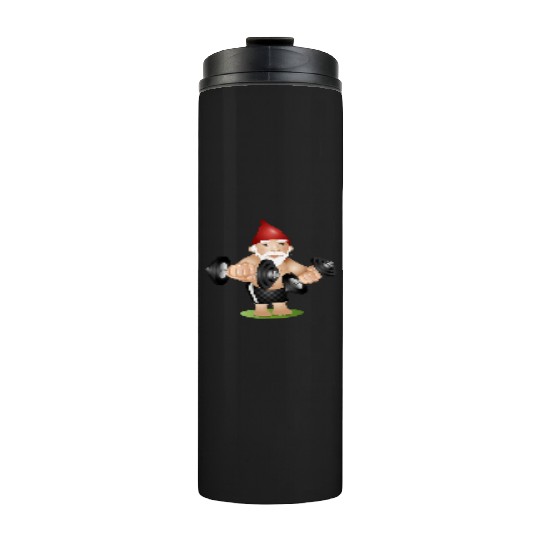Bodybuilder garden gnome with dumbbells training Thermal Tumblers