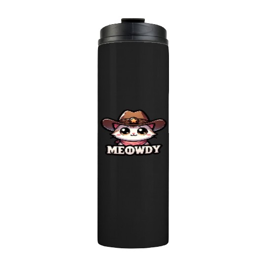 Cute Meowdy Cat Cowboy Pun Thermal Tumblers
