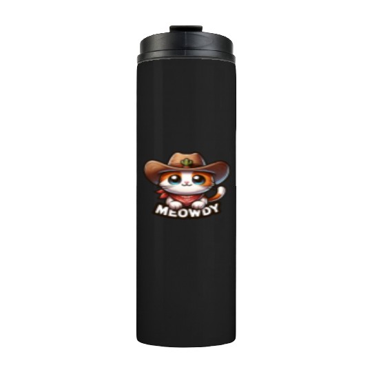Cute Meowdy Cat Cowboy Pun Thermal Tumblers