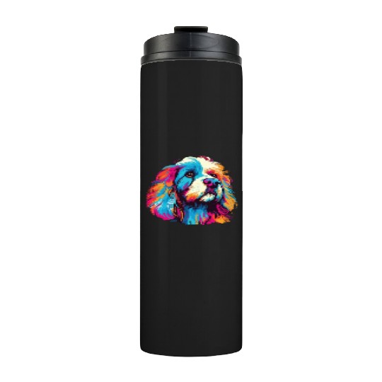 Watercolor Colorful Tibetan Spaniel Thermal Tumblers