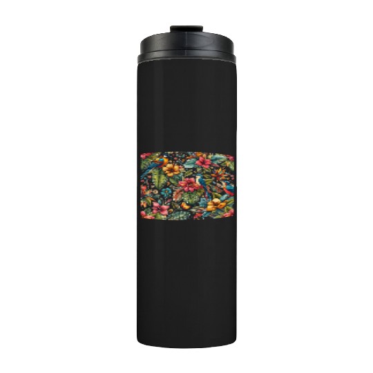 Tropical Flowers and Birds. Wild Plants Thermal Tumblers