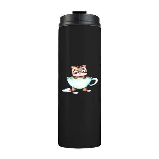 Surprised Silly Cat Wearing Coffee Cup Thermal Tumblers
