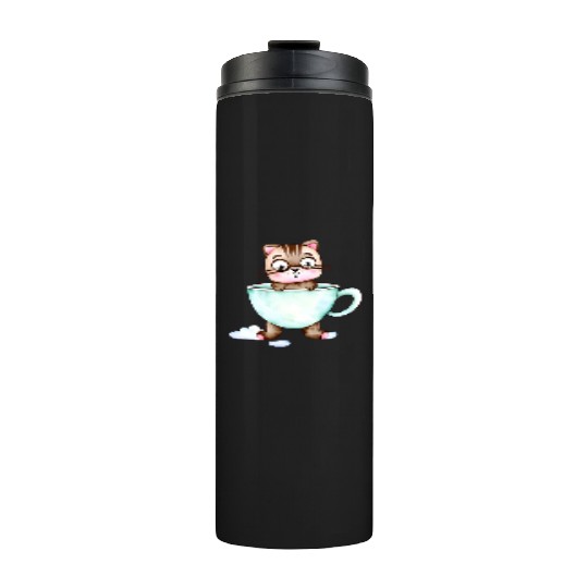 Surprised Silly Cat Wearing Coffee Cup Thermal Tumblers