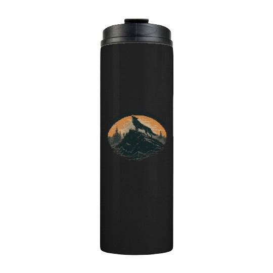 Mountain Majesty Wolf Howling on the Peak Thermal Tumblers