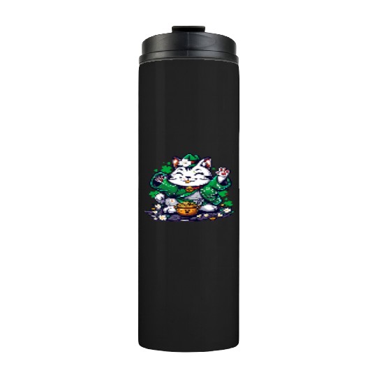 Kawaii St Patricks Day Cat With a Pot Of Gold Thermal Tumblers