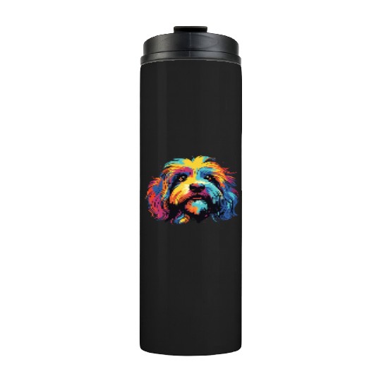 Watercolor Colorful Tibetan Spaniel Thermal Tumblers