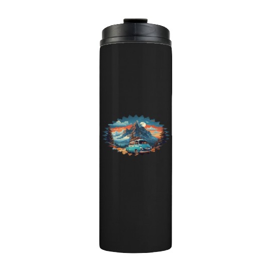 Classic car with wonderful mountains background Thermal Tumblers