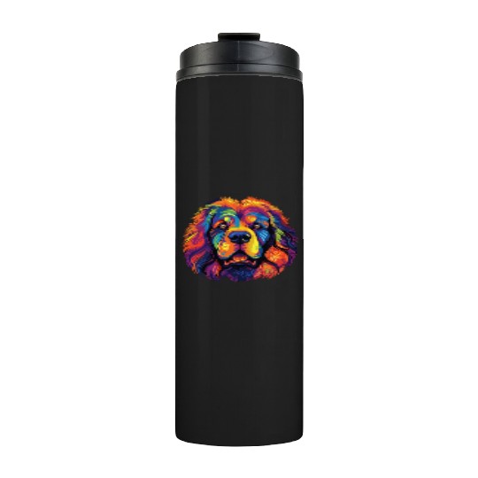 Watercolor Colorful Tibetan Mastiff Thermal Tumblers