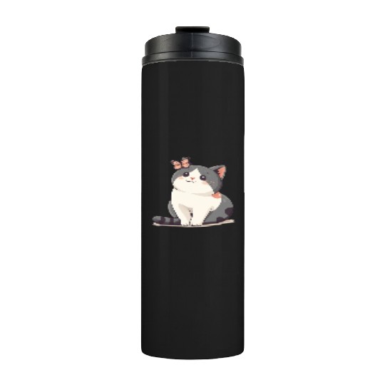 Cute Kawaii Cat and Butterfly Thermal Tumblers
