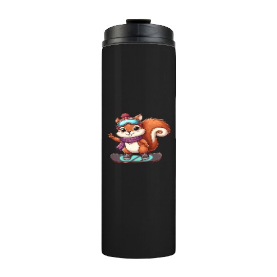 Snowboarding Squirrel Winter Adventure Thermal Tumblers