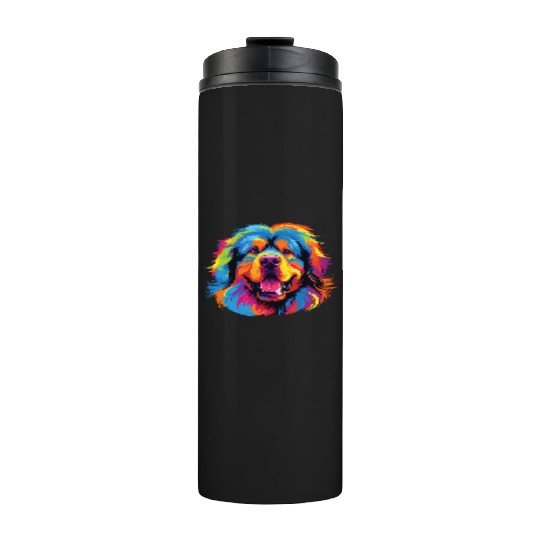 Watercolor Colorful Tibetan Mastiff Thermal Tumblers