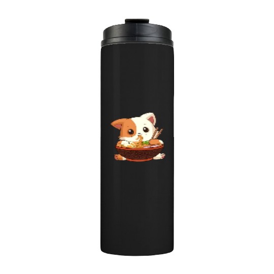 Cute anime cat eating ramen noodles Thermal Tumblers