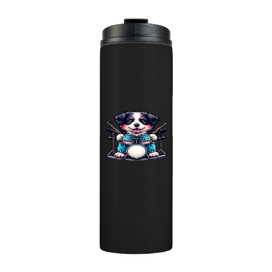 Cool Border Collie Drummer Puppy Design Thermal Tumblers
