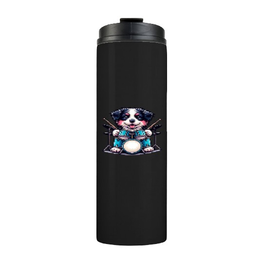 Cool Border Collie Drummer Puppy Design Thermal Tumblers