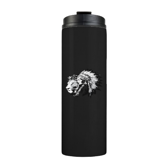 Native American woman and a majestic lion Thermal Tumblers
